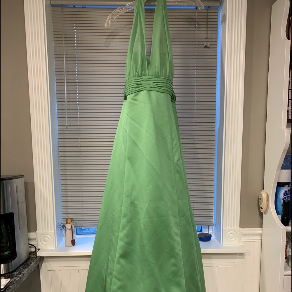 David’s Bridal size 12 green halter dress.